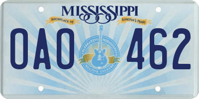 MS license plate OAO462