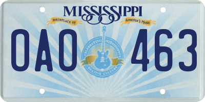 MS license plate OAO463