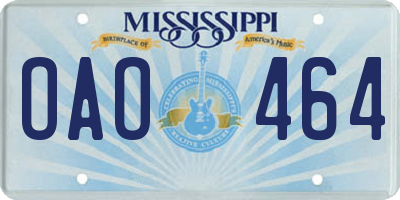MS license plate OAO464