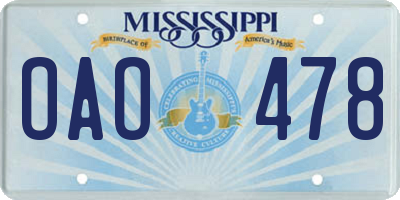 MS license plate OAO478