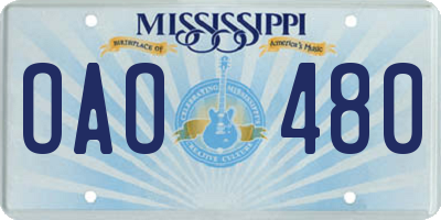 MS license plate OAO480