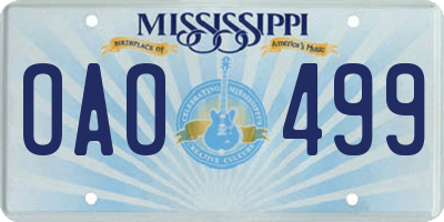 MS license plate OAO499
