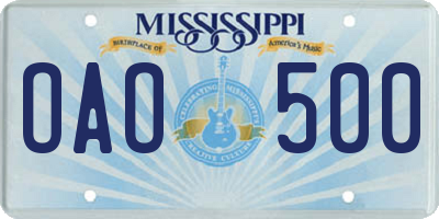 MS license plate OAO500