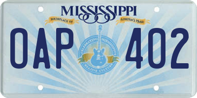 MS license plate OAP402