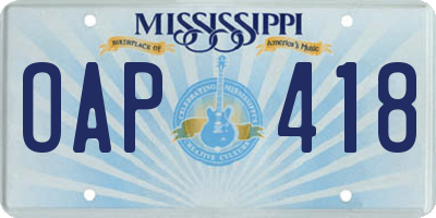 MS license plate OAP418