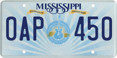 MS license plate OAP450