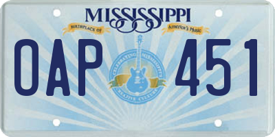 MS license plate OAP451