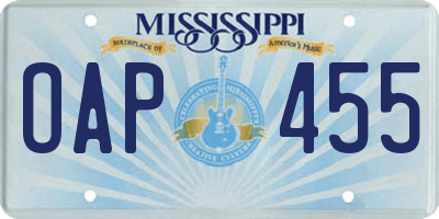 MS license plate OAP455