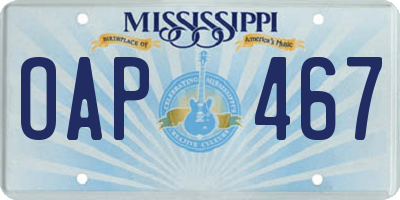 MS license plate OAP467