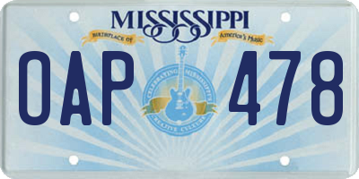 MS license plate OAP478