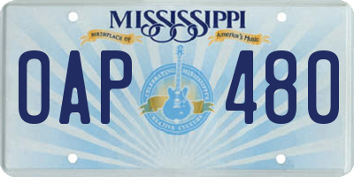 MS license plate OAP480