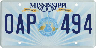 MS license plate OAP494