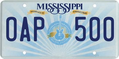 MS license plate OAP500