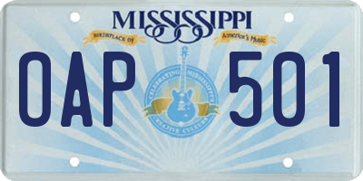 MS license plate OAP501