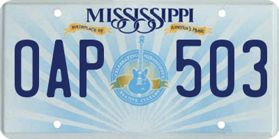 MS license plate OAP503