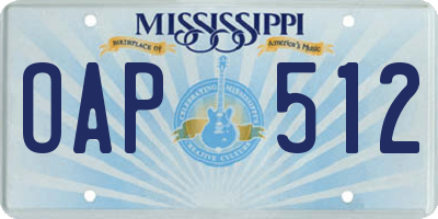 MS license plate OAP512