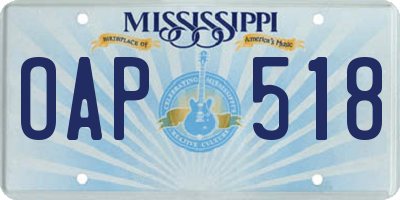 MS license plate OAP518