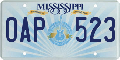 MS license plate OAP523