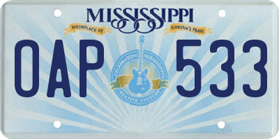 MS license plate OAP533