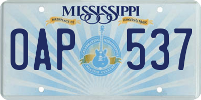 MS license plate OAP537