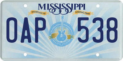 MS license plate OAP538