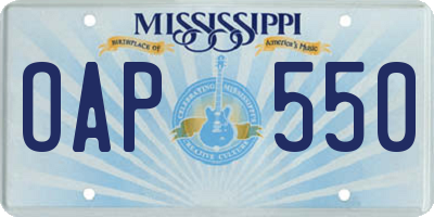 MS license plate OAP550