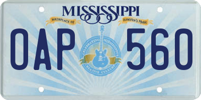MS license plate OAP560