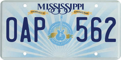 MS license plate OAP562