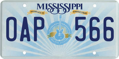 MS license plate OAP566