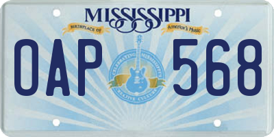 MS license plate OAP568