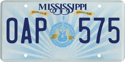 MS license plate OAP575