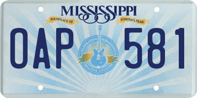 MS license plate OAP581