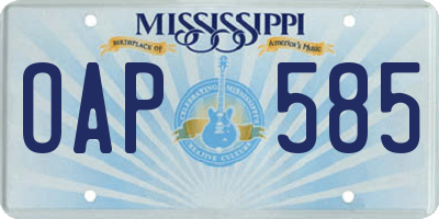 MS license plate OAP585