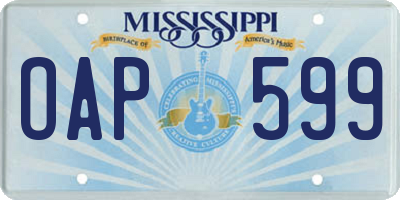 MS license plate OAP599