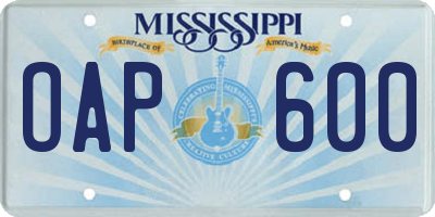 MS license plate OAP600