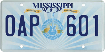 MS license plate OAP601