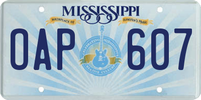 MS license plate OAP607