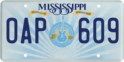 MS license plate OAP609