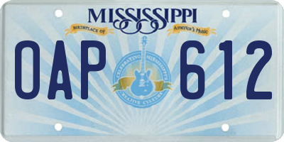 MS license plate OAP612