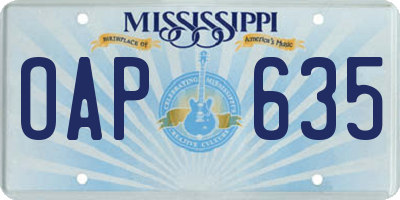 MS license plate OAP635