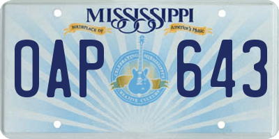 MS license plate OAP643