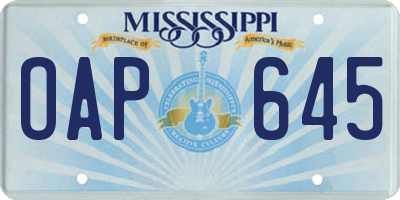 MS license plate OAP645