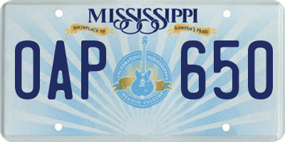 MS license plate OAP650