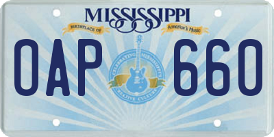 MS license plate OAP660