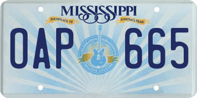 MS license plate OAP665