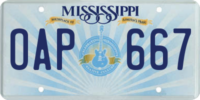 MS license plate OAP667