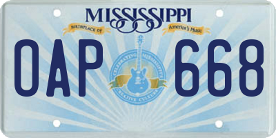 MS license plate OAP668