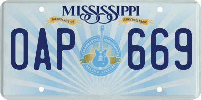 MS license plate OAP669