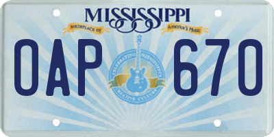 MS license plate OAP670