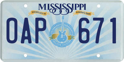 MS license plate OAP671